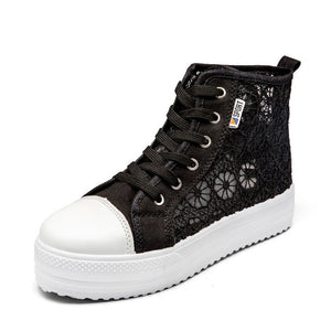 Women Shoes 2018 fashion summer casual Ladies Shoes cutouts lace canvas hollow breathable platform flat Shoes woman sneakers