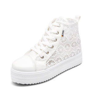 Women Shoes 2018 fashion summer casual Ladies Shoes cutouts lace canvas hollow breathable platform flat Shoes woman sneakers