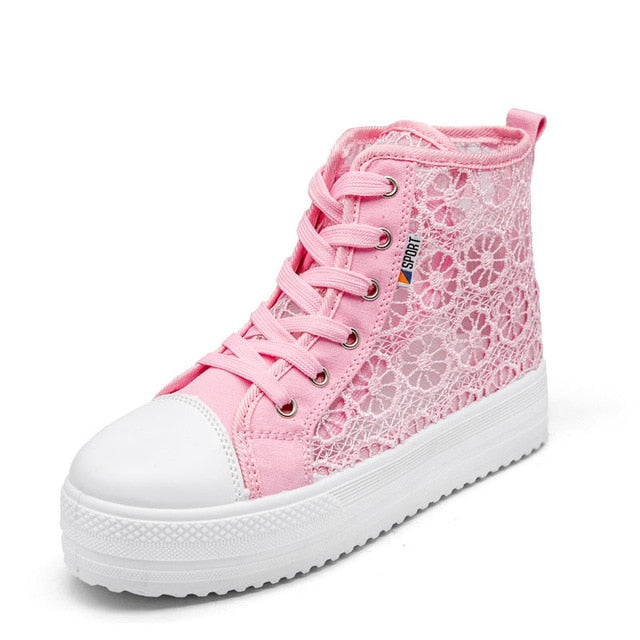 Women Shoes 2018 fashion summer casual Ladies Shoes cutouts lace canvas hollow breathable platform flat Shoes woman sneakers
