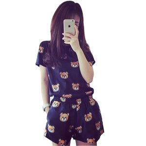 Soprt Leisure Clothes Newest 2018 Spring & Summer Short Sleeved Women Pajamas Thin Cotton Pyjamas Lovely Girl Sleepwear Home