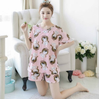 Soprt Leisure Clothes Newest 2018 Spring & Summer Short Sleeved Women Pajamas Thin Cotton Pyjamas Lovely Girl Sleepwear Home