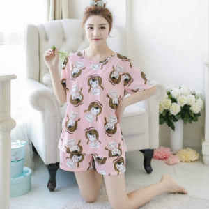 Soprt Leisure Clothes Newest 2018 Spring & Summer Short Sleeved Women Pajamas Thin Cotton Pyjamas Lovely Girl Sleepwear Home