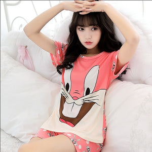 Soprt Leisure Clothes Newest 2018 Spring & Summer Short Sleeved Women Pajamas Thin Cotton Pyjamas Lovely Girl Sleepwear Home