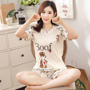 Soprt Leisure Clothes Newest 2018 Spring & Summer Short Sleeved Women Pajamas Thin Cotton Pyjamas Lovely Girl Sleepwear Home