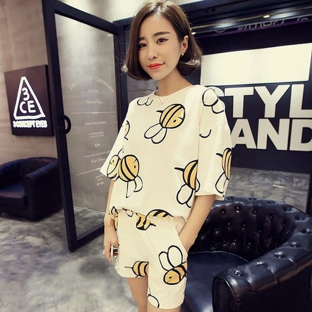 Soprt Leisure Clothes Newest 2018 Spring & Summer Short Sleeved Women Pajamas Thin Cotton Pyjamas Lovely Girl Sleepwear Home