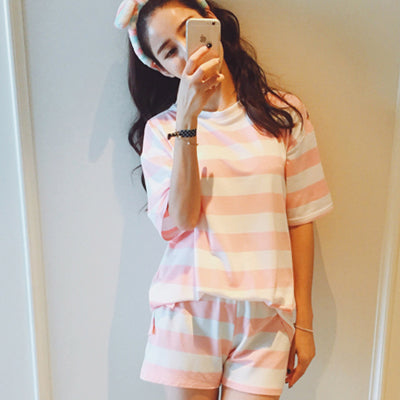 Soprt Leisure Clothes Newest 2018 Spring & Summer Short Sleeved Women Pajamas Thin Cotton Pyjamas Lovely Girl Sleepwear Home