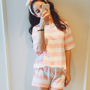 Soprt Leisure Clothes Newest 2018 Spring & Summer Short Sleeved Women Pajamas Thin Cotton Pyjamas Lovely Girl Sleepwear Home