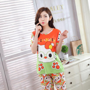 Soprt Leisure Clothes Newest 2018 Spring & Summer Short Sleeved Women Pajamas Thin Cotton Pyjamas Lovely Girl Sleepwear Home