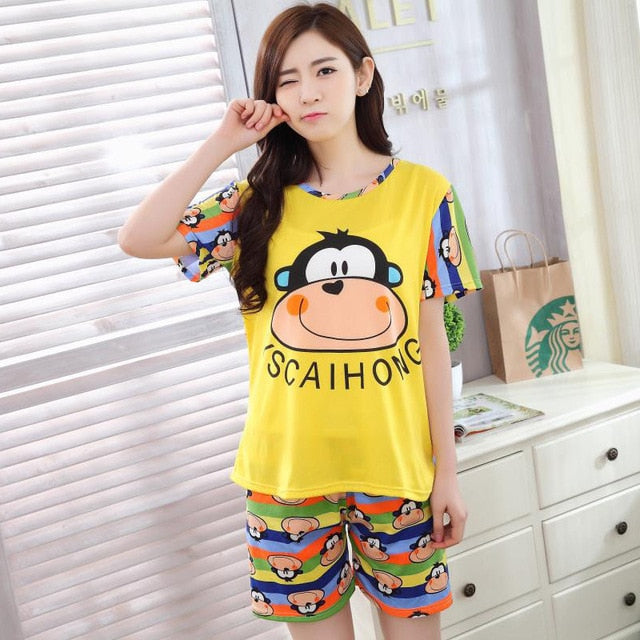 Soprt Leisure Clothes Newest 2018 Spring & Summer Short Sleeved Women Pajamas Thin Cotton Pyjamas Lovely Girl Sleepwear Home