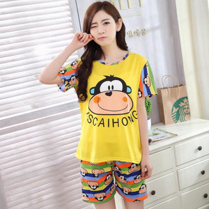 Soprt Leisure Clothes Newest 2018 Spring & Summer Short Sleeved Women Pajamas Thin Cotton Pyjamas Lovely Girl Sleepwear Home