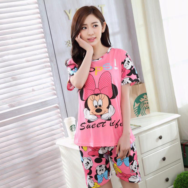 Soprt Leisure Clothes Newest 2018 Spring & Summer Short Sleeved Women Pajamas Thin Cotton Pyjamas Lovely Girl Sleepwear Home
