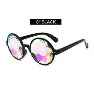 YOOSKE Round Kaleidoscope Glasses Women Retro rave festival Colorful Party holographic Sunglasses Catwalk Show Holograp Glasses