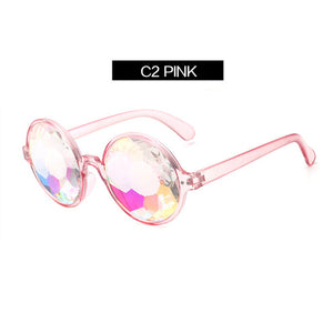 YOOSKE Round Kaleidoscope Glasses Women Retro rave festival Colorful Party holographic Sunglasses Catwalk Show Holograp Glasses
