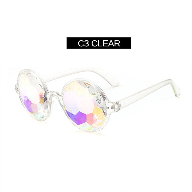 YOOSKE Round Kaleidoscope Glasses Women Retro rave festival Colorful Party holographic Sunglasses Catwalk Show Holograp Glasses