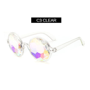 YOOSKE Round Kaleidoscope Glasses Women Retro rave festival Colorful Party holographic Sunglasses Catwalk Show Holograp Glasses