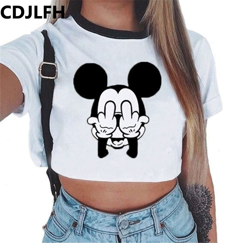 CDJLFH 2018 Summer Harajuku Crop Top T Shirt Clothes Sexy Tops For Women Clubwear Cute Croptop For Girls Top Femme