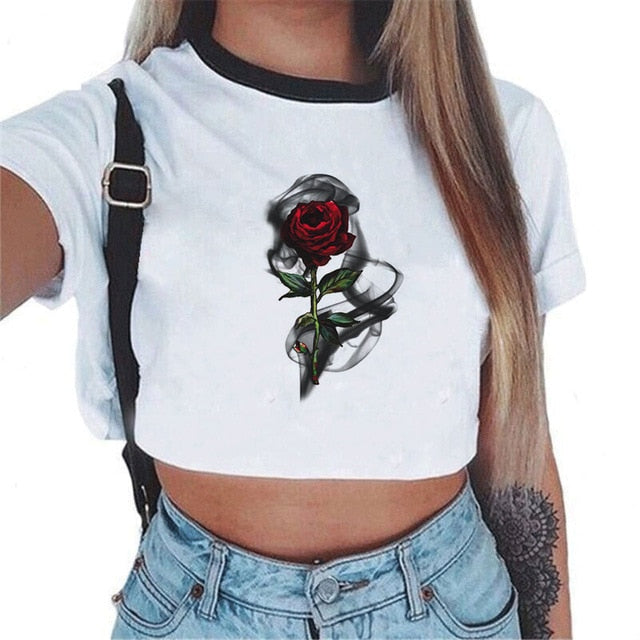 CDJLFH 2018 Summer Harajuku Crop Top T Shirt Clothes Sexy Tops For Women Clubwear Cute Croptop For Girls Top Femme