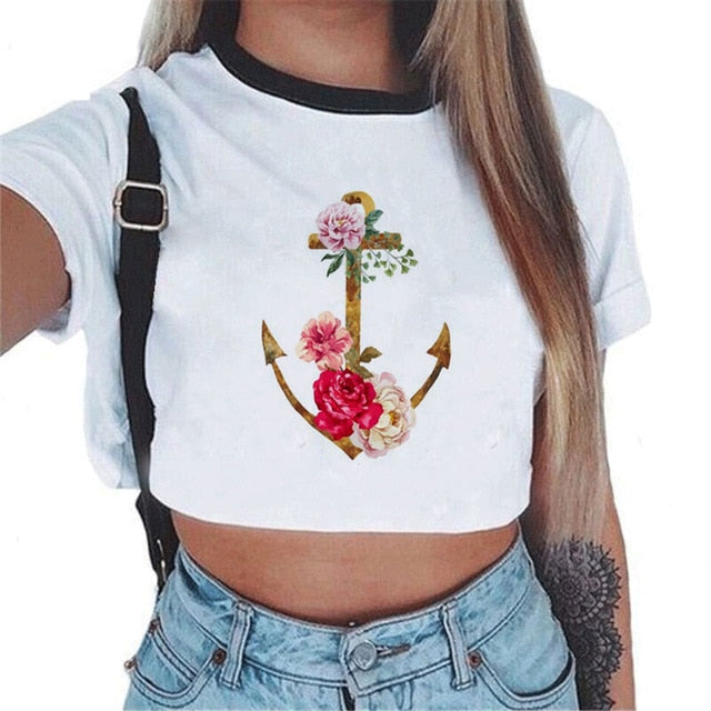 CDJLFH 2018 Summer Harajuku Crop Top T Shirt Clothes Sexy Tops For Women Clubwear Cute Croptop For Girls Top Femme