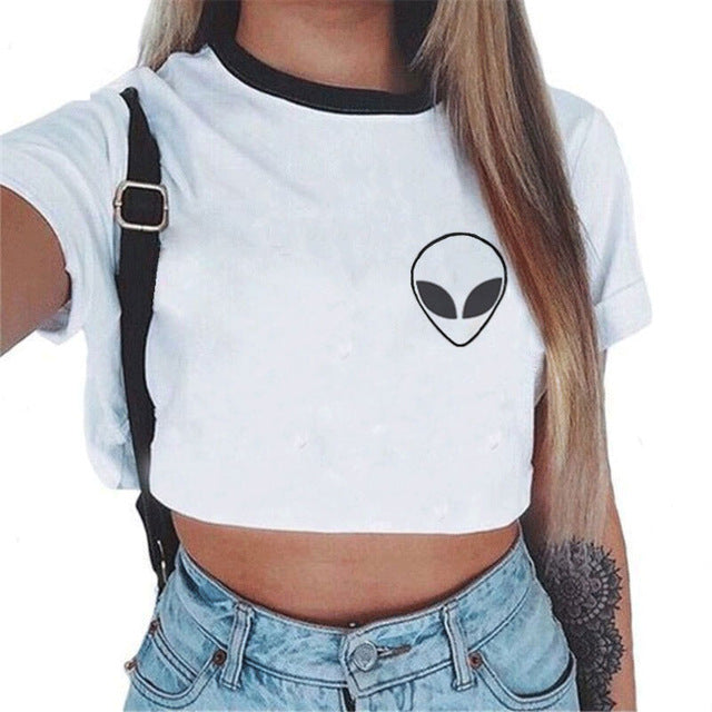 CDJLFH 2018 Summer Harajuku Crop Top T Shirt Clothes Sexy Tops For Women Clubwear Cute Croptop For Girls Top Femme