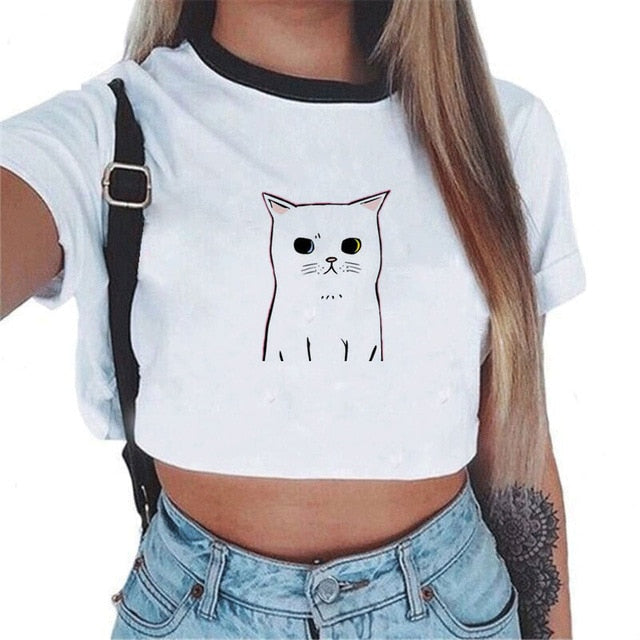 CDJLFH 2018 Summer Harajuku Crop Top T Shirt Clothes Sexy Tops For Women Clubwear Cute Croptop For Girls Top Femme