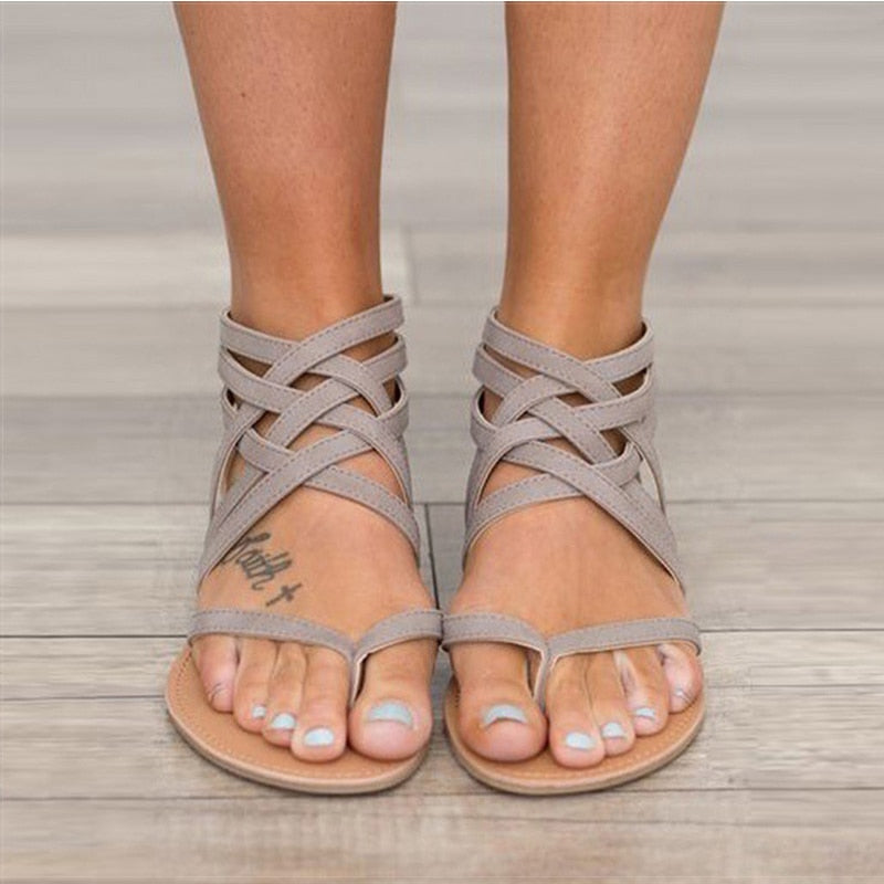 Women Sandals Fashion Gladiator Sandals For Women Summer Shoes Female Flat Sandals  Rome Style Cross Tied Sandals Shoes Women 43