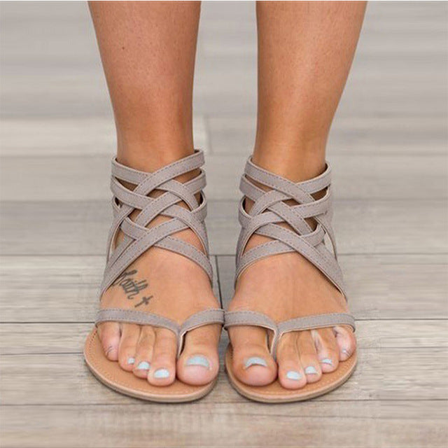 Women Sandals Fashion Gladiator Sandals For Women Summer Shoes Female Flat Sandals  Rome Style Cross Tied Sandals Shoes Women 43