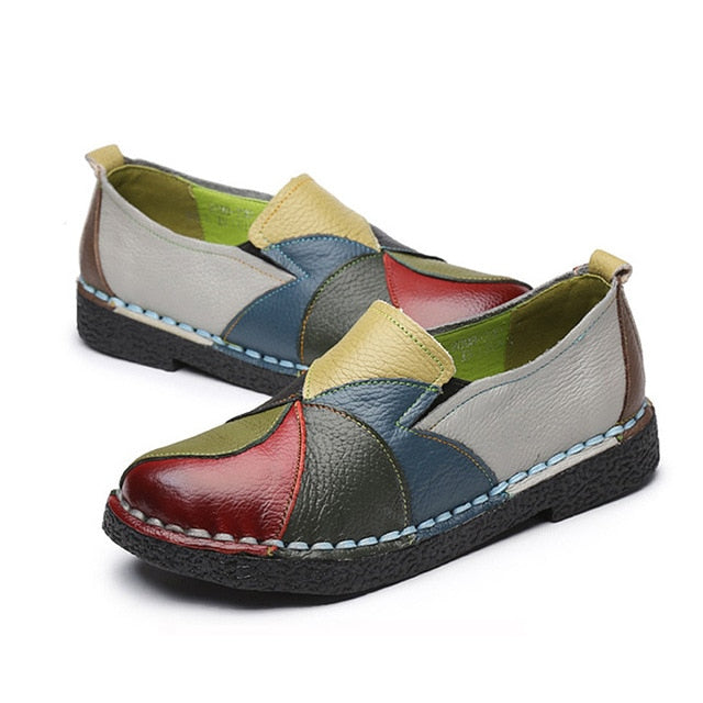 Designer Women Genuine Leather Loafers Mixed Colors ladies ballet Flats Shoes female Summer moccasins Casual ballerina