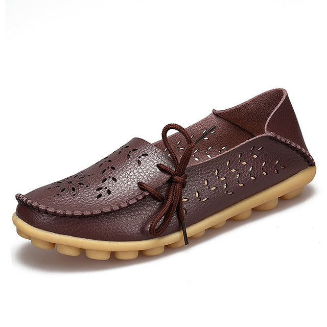 Plus Size 2018 Ballet Summer Cut Out Women Genuine Leather Shoes Woman  Flat Flexible Round Toe Nurse Casual Fashion Loafer
