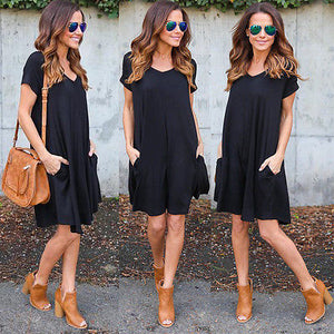 Fashion Summer Women ShortSleeve Dress Casual Sexy V-Neck Elegant Mini Dresses Clothes 2018