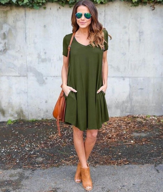 Fashion Summer Women ShortSleeve Dress Casual Sexy V-Neck Elegant Mini Dresses Clothes 2018