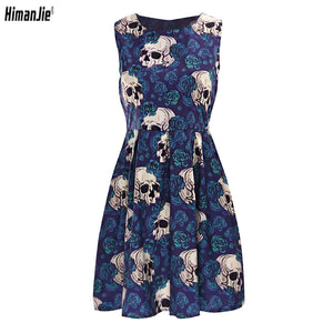 2018 Summer Skull Roses Party Dress for Female Rockabilly Vintage Retro Hepburn 50's 60s Women's Dresses Clothes