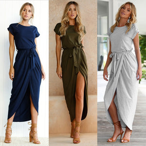 New Sexy Women O-neck Short Sleeve Tunic Summer Beach Sun Casual Femme Vestidos Lady Clothing Clothes