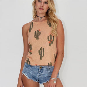 RAISEVERN Women Ladies Cactus Printed Sleeveless Halter Camis Tank Tops Loose Tee Camisole Female Femme Vest Sexy Summer Clothes