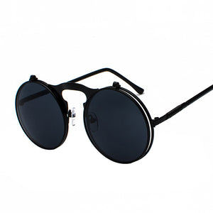 2018 Retro Metal Steampunk Flip Sunglasses Flip Sunglasses Men's and Women's Fashionable Glasses Round Frame Glasses