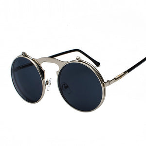 2018 Retro Metal Steampunk Flip Sunglasses Flip Sunglasses Men's and Women's Fashionable Glasses Round Frame Glasses
