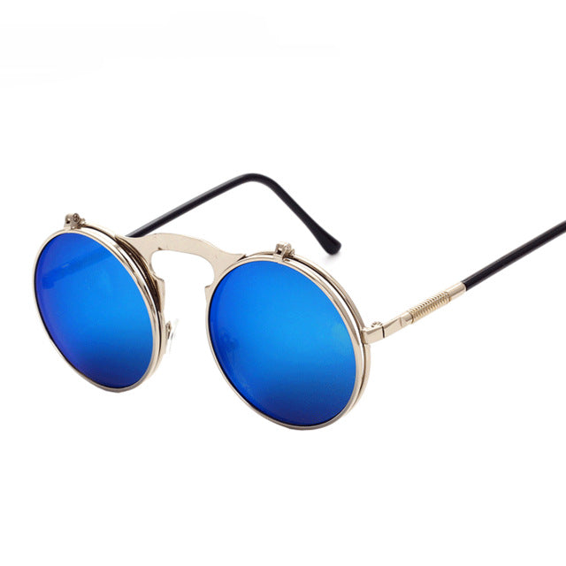 2018 Retro Metal Steampunk Flip Sunglasses Flip Sunglasses Men's and Women's Fashionable Glasses Round Frame Glasses