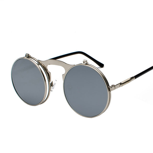 2018 Retro Metal Steampunk Flip Sunglasses Flip Sunglasses Men's and Women's Fashionable Glasses Round Frame Glasses