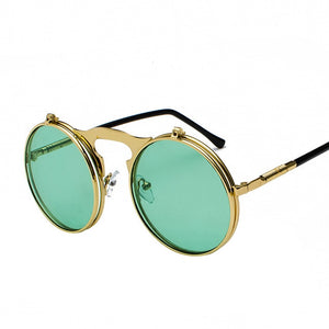 2018 Retro Metal Steampunk Flip Sunglasses Flip Sunglasses Men's and Women's Fashionable Glasses Round Frame Glasses