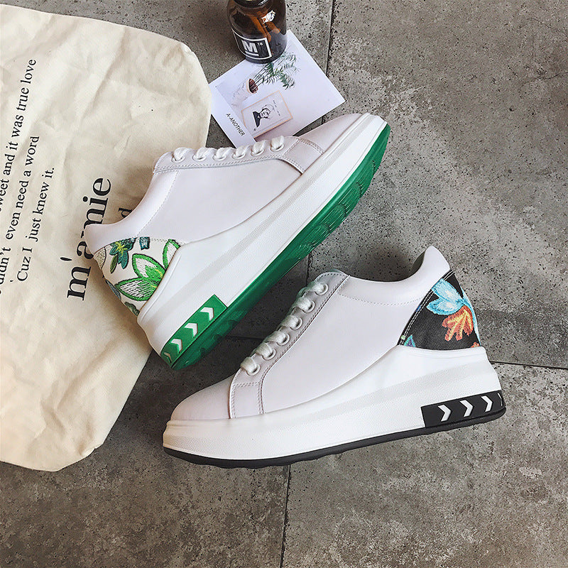 2018 Spring New Korean School Flat Spelling Within Increase Small White Woman Flowers And Plants Women's Shoes Piece Of HairALEX