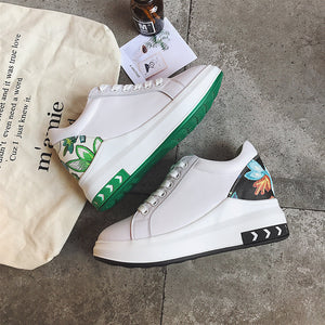 2018 Spring New Korean School Flat Spelling Within Increase Small White Woman Flowers And Plants Women's Shoes Piece Of HairALEX