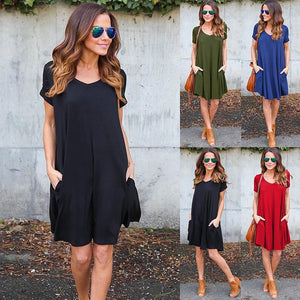 Fashion Summer Women ShortSleeve Dress Casual Sexy V-Neck Elegant Mini Dresses Clothes 2018