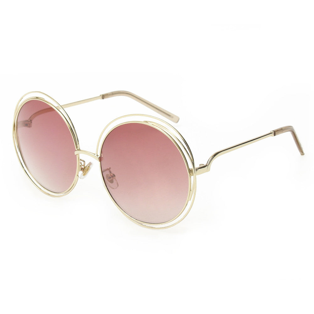 ROYAL GIRL NEW High Quality Elegant Round Wire Frame Sunglasses Women Mirror gradient Glasses shades Oversized Eyeglasses ss076