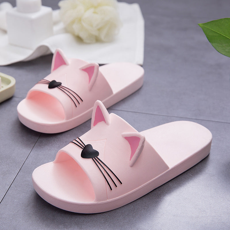 Lovely Shoes Women Slippers Cartoon Cat Summer Indoor Family Bathroom Slippers Lovers Slides Flip Flops Flat Shoes