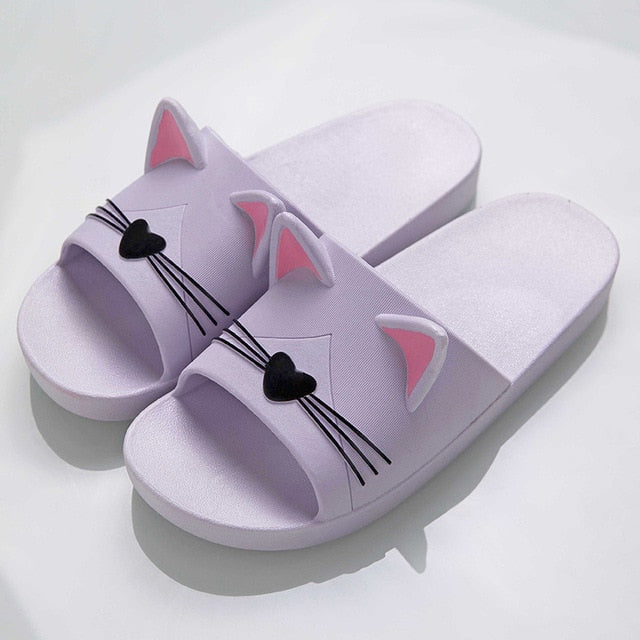 Lovely Shoes Women Slippers Cartoon Cat Summer Indoor Family Bathroom Slippers Lovers Slides Flip Flops Flat Shoes