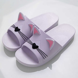 Lovely Shoes Women Slippers Cartoon Cat Summer Indoor Family Bathroom Slippers Lovers Slides Flip Flops Flat Shoes